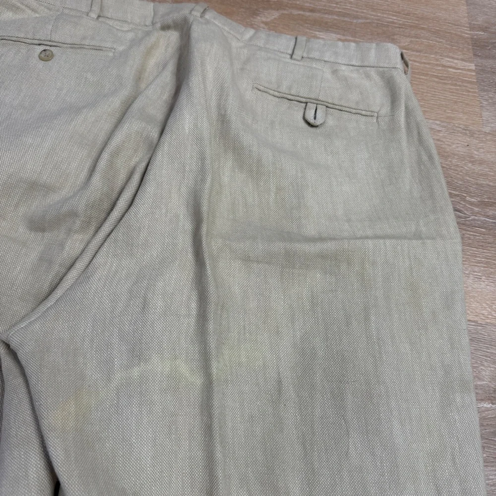 Polo Ralph Lauren Mens 36x32 Tan Linen Blend Pleated Cuffed Dress Pants Beige